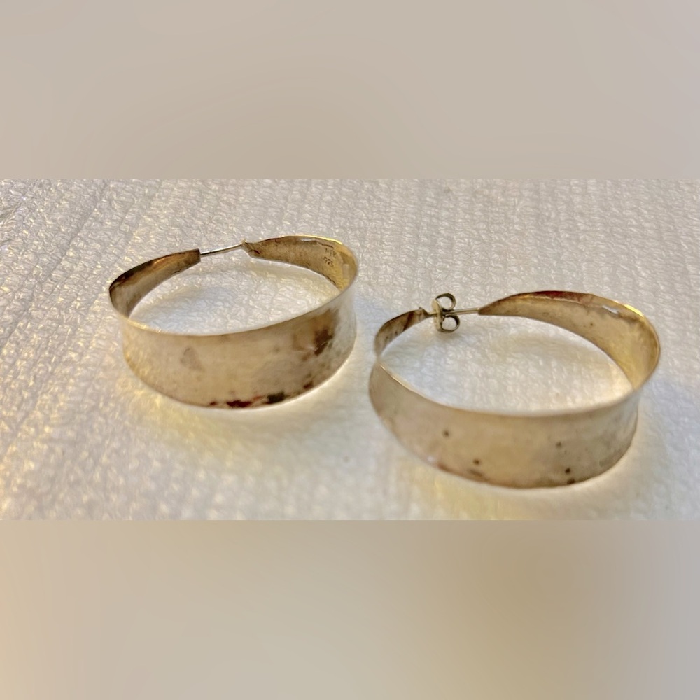 Modern Sterling Silver Tapered Wide Hoop Post Earrings Mexico